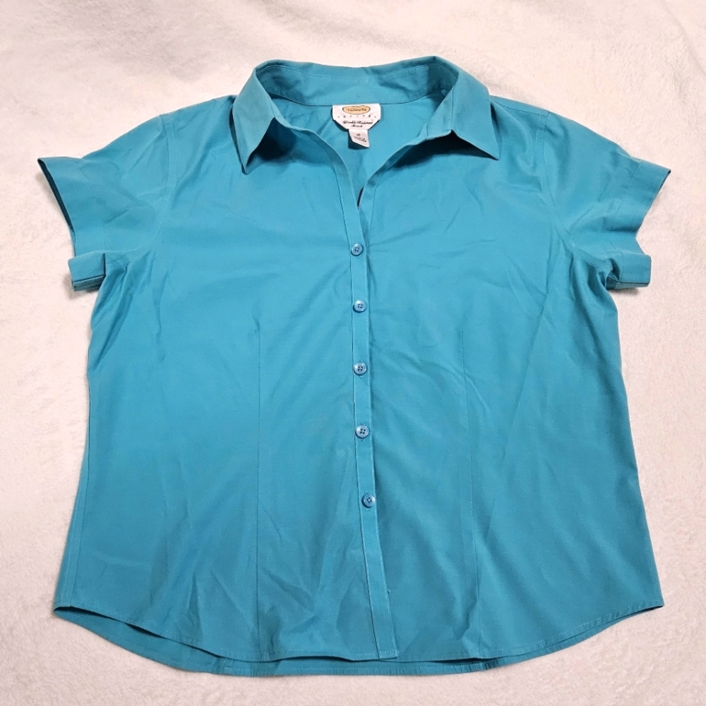 Turquoise Talbots Petite Short Sleeve Button Up